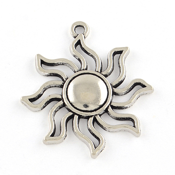 Tibetan Style Alloy Solar Eclipse Pendants, Cadmium Free & Lead Free, Sun, Antique Silver, 34x31x3mm, Hole: 2mm, about 320pcs/1000g
