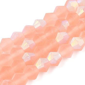 Imitate Austrian Crystal Bicone Frosted Glass Beads Strands, Grade AA, Faceted, Light Salmon, 4x4mm, Hole: 1mm, about 87~89pcs/strand, 13.19~13.39 inch(33.5~34cm)