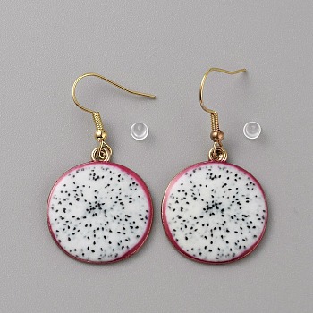 Enamel Fruit Dangle Earrings, Light Gold Alloy Drop Earrings with Iron Ear Wires for Women, Pitaya Pattern, 43mm, Pin: 0.6mm
