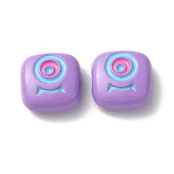 Spray Painted Alloy Enamel Beads, Square with Eye, Medium Purple, 10x10x4mm, Hole: 1.8mm