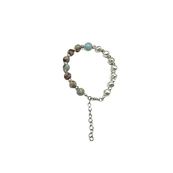 Natural Shoushan Stone Round Beaded Bracelet, Platinum, 7-1/8~9-1/8 inch(18~23cm)
