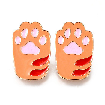 Alloy Enamel Brooches, Enamel Pin, with Brass Butterfly Clutches, Cat Paw Prints, Light Gold, Cadmium Free & Nickel Free & Lead Free, Light Salmon, 29.5x19.5x2mm, Pin: 1mm