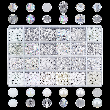DIY Beads Jewelry Making Finding Kits, Including Glass Beads & Acrylic Beads, Mixed Shapes, Mixed Color, 5~7x4~6x4~6mm, Hole: 1~1.6mm, about 1080pcs/box