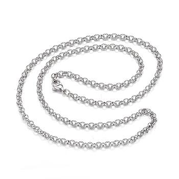 304 Stainless Steel Necklaces, Rolo Chain Necklaces, Stainless Steel Color, 23.62 inch(60cm)