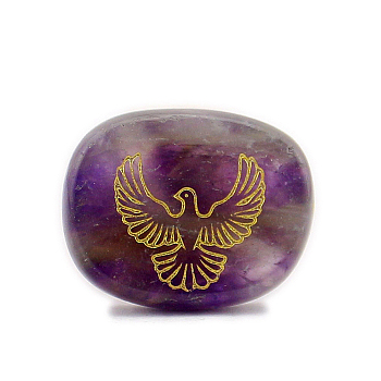 Natural Amethyst Carved Ppigeon Pattern Oval Stone, Pocket Palm Stone for Reiki Balancing, Home Display Decorations, 20x25mm