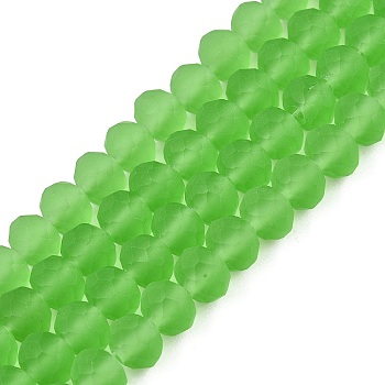 Transparent Glass Beads Strands, Faceted, Frosted, Rondelle, Lime Green, 6x4.5mm, Hole: 1.4mm, about 84~85pcs/strand, 41.5~42cm