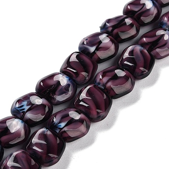 Handmade Milleflori Glass Beads Strands, Square, Indigo, 10.5x11.5~12x7mm, Hole: 1mm, about 50pcs/strand, 20.63''(52.4cm)