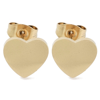 PVD Vacuum Plating 304 Stainless Steel Stud Earrings for Women, Golden, Heart, 9x9.5mm