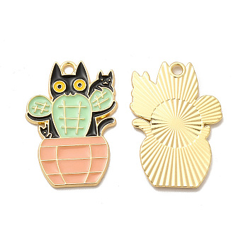 Alloy Enamel Pandants, Lead Free & Cadmium Free, for Halloween, Cat Charm, Light Gold, 28x20x1.5mm, Hole: 1.8mm