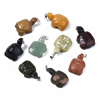 Natural & Synthetic Mixed Gemstone Pendants, with Platinum Tine Brass Findings, Tortoise, 25~28x16~17x6~10mm, Hole: 2.5x4.5mm