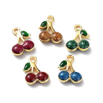 Rack Plating Brass Enamel Pendants, Long-Lasting Plated, Cadmium Free & Nickel Free, Cherry, Mixed Color, 10x7x2mm, Hole: 1.2mm