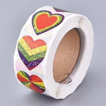Heart Shaped Stickers Roll, Valentine's Day Sticker Adhesive Label, for Decoration Wedding Party Accessories, Colorful, 25x25mm, 500pcs/roll