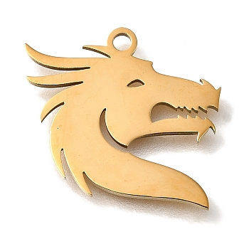 201 Stainless Steel Pendants, Dragon Charms, Golden, 15x17x1mm, Hole: 1.5mm