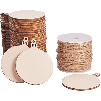 DIY Pendant Making, with Wood Big Pendants and Jute Twine, for Jewelry Making, Blanched Almond, 63x50x2.5mm, Hole: 3.5mm, 50pcs, Jute Twine: 2mm, 10m/roll, 1roll