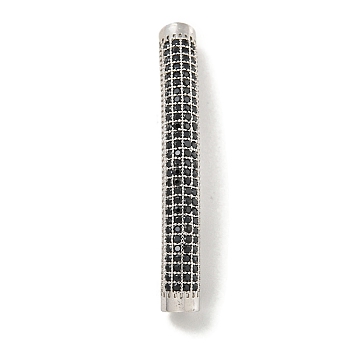 Brass Micro Pave Black  Cubic Zirconia Beads, Tube Beads, Platinum, 39x5mm, Hole: 3mm