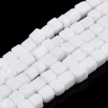Opaque Solid Glass Bead Strands, Rectangle, White, 2~4.5x3.5~4x3.5~4mm, Hole: 1.2mm, about 105~110pcs/strand, 14.88 inch~15.28 inch(37.8~38.8cm)