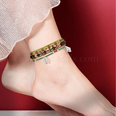 perles de graines de verre scintillantes 5 bracelet de cheville en couches(AJEW-SW00006-01)-5