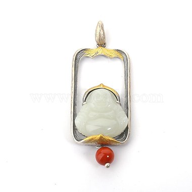 Natural Hetian White Jade with 925 Sterling Silve Pendant(MAK-BB50758-A)-2