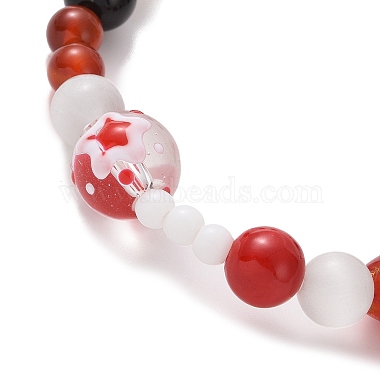 Natural Mixed Gemstone & Lampwork Stretch Bracelet(BJEW-TA00259)-5