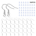 304 Stainless Steel Earring Hooks, Ear Wire and Plastic Ear Nuts, Stainless Steel Color, 20x21x3mm, Hole: 1.5mm(STAS-CJ0013-01)