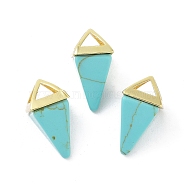 Synthetic Turquoise Pendants, Triangle Charms with Golden Plated Brass Findings, 18.5mm, Hole: 2x3mm(G-A222-02G-08)