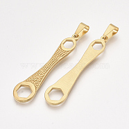 304 Stainless Steel Big Pendants, Wrench Shape, Golden, 54x12x2mm, Hole: 8x4.5mm(X-STAS-T045-27G)