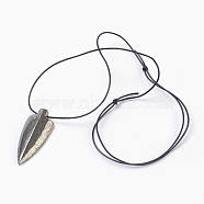 Adjustable Natural Pyrite Pendant Necklaces, with Cowhide Leather Cord, Arrows, 15.3~31.1 inch(39~79cm), 1mm, Pendant: 52x22x8.5mm(NJEW-JN02239)