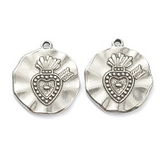 304 Stainless Steel Pendants, Flat Round with Heart, Stainless Steel Color, 22x19x2mm, Hole: 1.5mm(STAS-P279-52P)