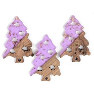Transparent Resin & Walnut Wood Pendants, with Gold Foil, Christmas Tree, Lilac, 40x26.5x3mm, Hole: 2mm(RESI-S389-006A-B01)