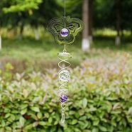 Stainless Steel Wind Spinners, with Glass Bead, for Outside Yard and Garden Decoration, Butterfly, 600mm(PW-WG77062-04)