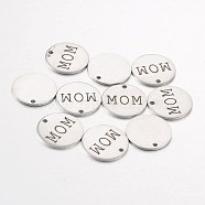 Non-Tarnish Stainless Steel Pendants, Flat Round with Word Mon, Stainless Steel Color, 15x1mm, Hole: 1.3mm(STAS-O078-B07)