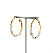 Golden 304 Stainless Steel Hoop Earrings with Enamel, White, 30mm(SQ2543-2)