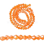 Transparent Glass Beads, AB Color Plated, Faceted Bicone, Dark Orange, 4x4mm, Hole: 1mm, about 92~96pcs/strand, 13.78~14.37 inch(EGLA-YW0001-51D)