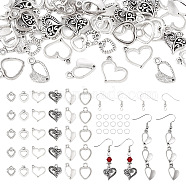 DIY Heart Earring Making Kit, Inlcluding Alloy Pendants, Brass Earring Hooks, Iron Jump Rings, Antique Silver & Platinum, 174Pcs/box(DIY-TA0005-40)
