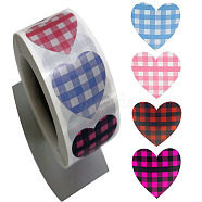 Heart with Tartan Paper Stickers, Self Adhesive Roll Sticker Labels, for Envelopes, Bubble Mailers and Bags, Colorful, 25mm, 500Pcs/roll(HEAR-PW0001-174)