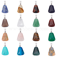 16Pcs 16 Colors PandaHall Elite  Trapezoid Gemstone Pendants, with Platinum Tone Brass Findings, 24~25.5x16.5~17x5~6mm, Hole: 2x7mm, 16 colors, 1pc/color(G-PH0001-31P)