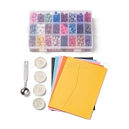 CRASPIRE DIY Letter Kit, with Sealing Wax Particles for Retro Seal Stamp, Stainless Steel Spoon, Colored Blank Mini Paper Envelopes and Candle, Mixed Color(DIY-CP0001-45)