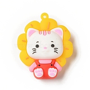 Opaque Resin Cat Big Pendants, Sunflower Kitten Charms, Cerise, 55x45x20mm, Hole: 3mm(RESI-D065-E01)