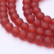 Transparent Glass Bead Strands, Frosted, Round, Tomato, 8mm, Hole: 1~1.6mm, about 99pcs/strand, 31.4 inch(GLAA-S031-8mm-06)