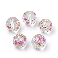 Printed Glass Beads, Round with Flower Pattern, Clear, 11~12x11mm, Hole: 1.5mm(GFB-Q001-12mm-E01)