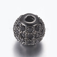 Brass Micro Pave Cubic Zirconia Beads, Round, Gunmetal, Black, 6mm, Hole: 1.5mm(ZIRC-E134-6mm-05B)