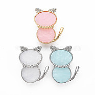 Crystal Rhinestone Cat Brooch, Animal Cellulose Acetate(Resin) Lapel Pin for Backpack Clothes, Golden, Nickel Free & Lead Free, Mixed Color, 36x30x12mm, Pin: 0.8mm(JEWB-N007-019-FF)