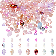 178Pcs Glass Beads, Teardrop, Faceted, Transparent/Opaque, Mixed Style, Pink, 6~12x4~8mm, Hole: 0.9~1.4mm(GLAA-NB0001-69A)