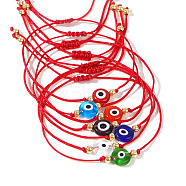 Adjustable Ethnic Red Woven Cord Glass Evil Eye Link Braided Bracelet Sets, Stackable Bracelets for Women, 11 inch(28cm)(HN8708)