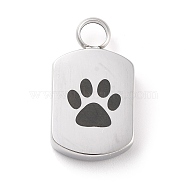 304 Stainless Steel Urn Pendants, Oval with Paw Print Pattern, Stainless Steel Color, 28x16x5.5mm, Hole: 5mm(STAS-D179-20P)