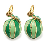 Watermelon Rack Plating Brass Enamel Charms, with Jump Ring, Long-Lasting Plated, Cadmium Free & Lead Free, Real 18K Gold Plated, Green, 12.5x8.5x7.5mm, Hole: 3.8mm(KK-Q804-05G)