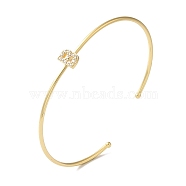 Rack Plating Brass Micro Pave Clear Cubic Zirconia Letter Open Cuff Bangles, Torque Bangles for Women, Real 18K Gold Plated, Lead Free & Cadmium Free, Letter B, Inner Diameter: 1-7/8x2-1/4 inch(4.8x5.8cm)(BJEW-A018-01G-B)