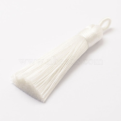 Polyester Tassel Big Pendant Decorations, Ice Silk Tassel, White, 60~67x8mm, Hole: 5x7mm(X-FIND-P022-13)