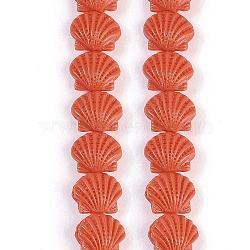 Synthetic Coral Dyed Carved Beads Strands, Shell Shape, Tomato, 11~11.5x9x6.5mm, Hole: 1mm, about 30pcs/strand, 10.71''(27.2cm)(CORA-K009-05A-02)