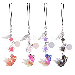 4Pcs Acrylic & Stainless Steel & Alloy Mobile Straps, Fish, Mixed Color, 13.5cm, 4pcs/set(HJEW-HS00022)